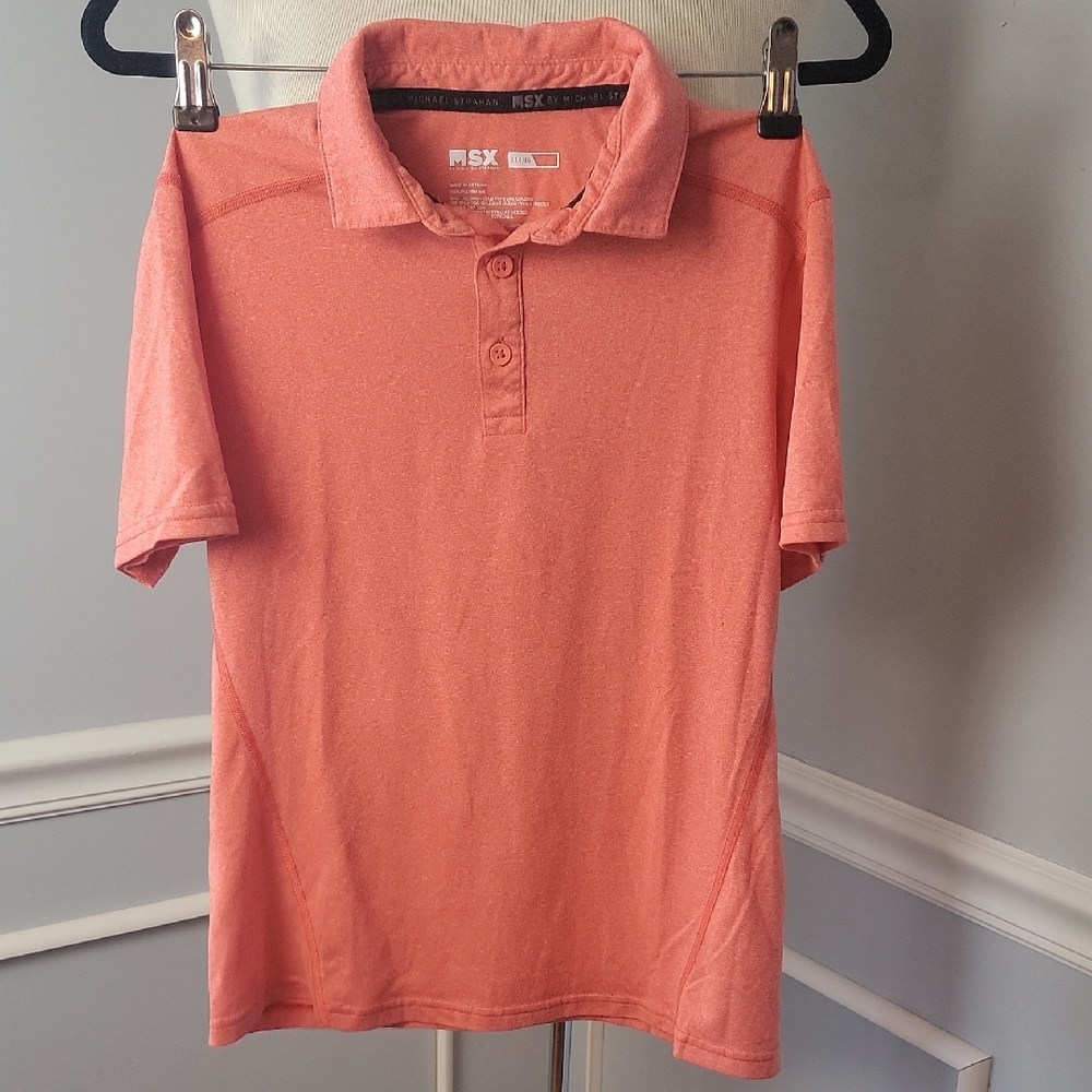 MSX MICHAEL STRAHAN Coral Marled Short Sleeve Activewear Athleisure Polo Shirt L